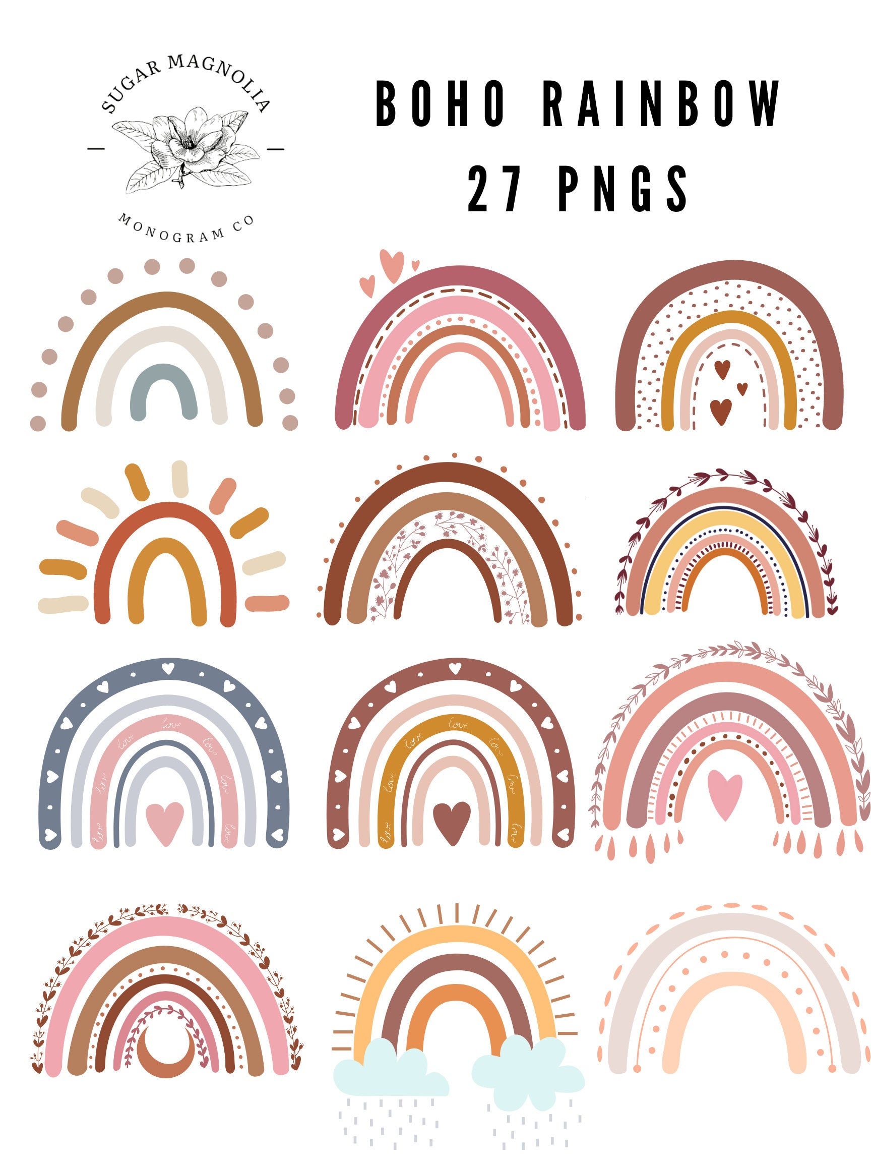 Boho Rainbow PNG Bundle-Pastel Boho Rainbow Bundle-Rainbow Sublimatio…