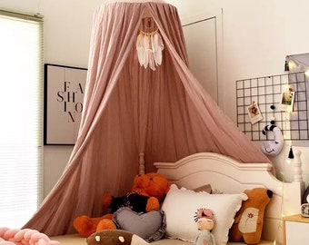 KID LOVE Crown Princess Bed Canopy Lace Mosquito Net for Girls Hanging Play Tent for Kids Bedroom-b