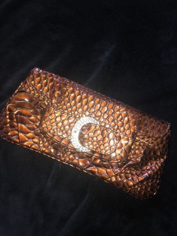 Brown Snakeskin silver buckle clutch - image 1