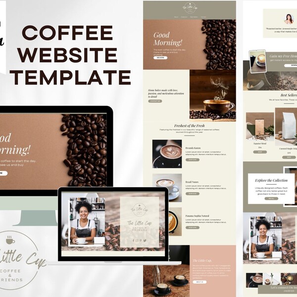Coffee Website Canva Template, Coffee shop Website Template, Landing page Coffee shop Design, Business Website Template