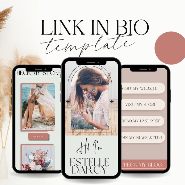 PLR Link in bio Instagram Canva template. Boho link in bio. Instagram landing page. Canva bio link. Link tree template. Sales page