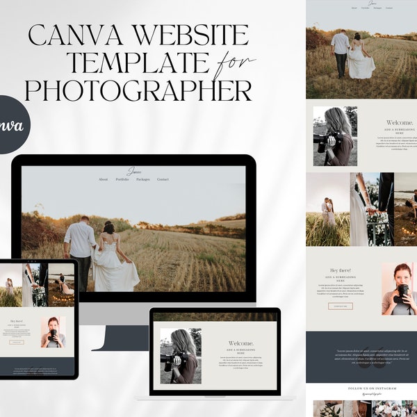 plr Photography Canva Website Template , Boho Photographer Website Template, Wedding Photographer, Boho Canva Website template