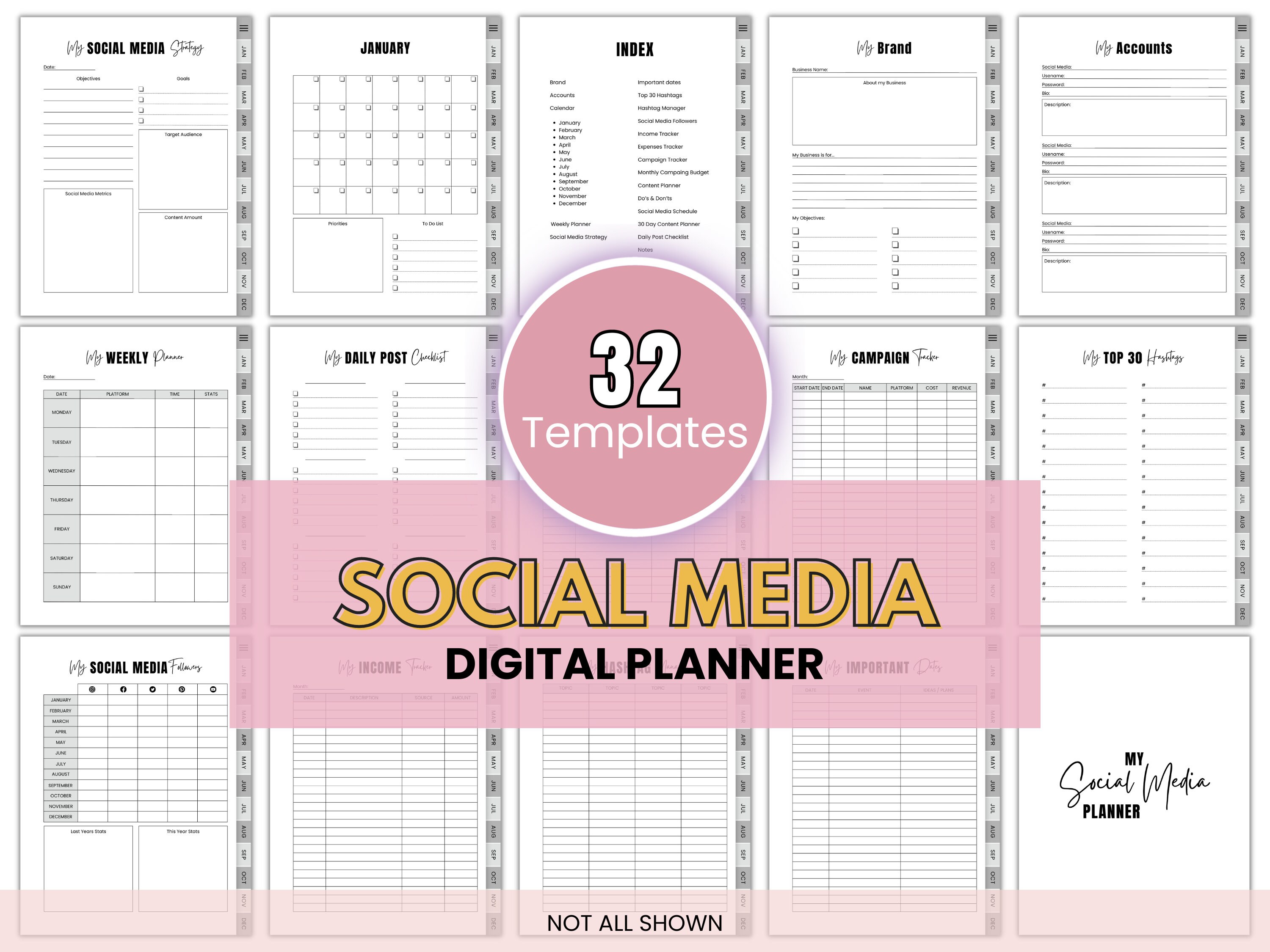 PLR Digital Planner Bundle Canva Template Hyperlinks, Editable Resell
