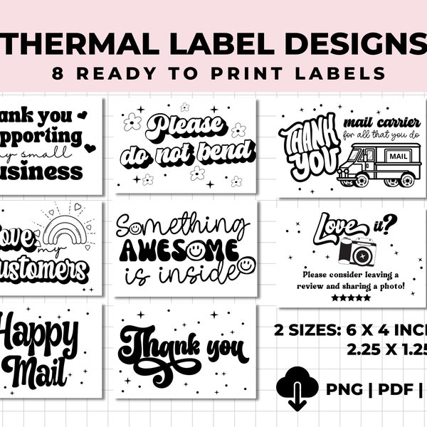 Retro Thermal Printer Labels Bundle for crafters or small business, packaging, thank you stickers, mail stickers, Rolo Munbyn Printer