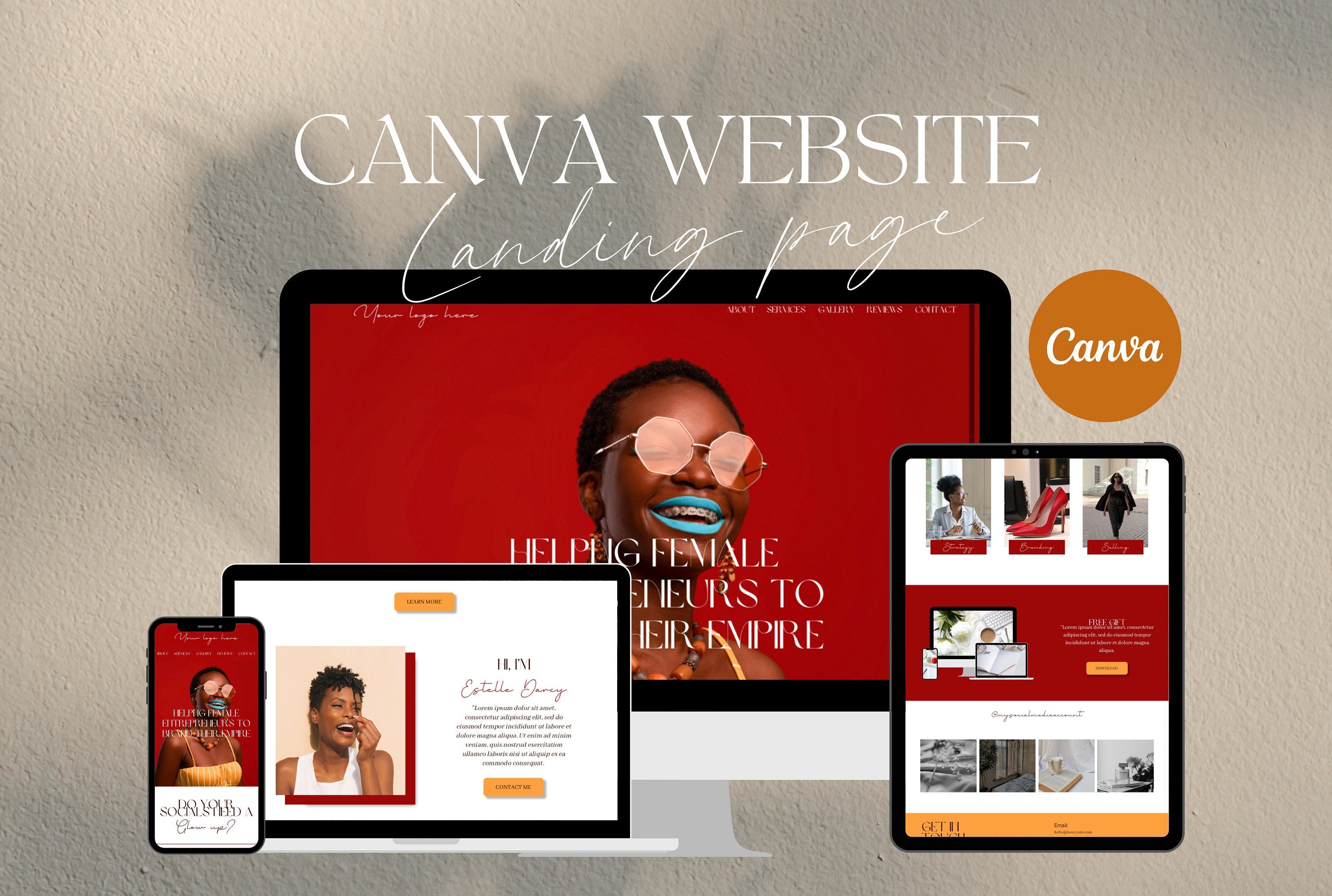  Website Canva Template Red Website Template Social Media Page Black 
