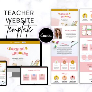 PLR Canva Website Template for educators, Teacher website school, Educational website, Teacher resources, Classroom website design