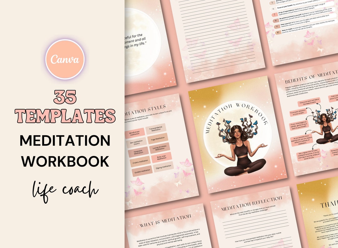 Meditation Life Coach Workbook Template, Mindfulness Workbook, Mental Health Workbook, Guided ...