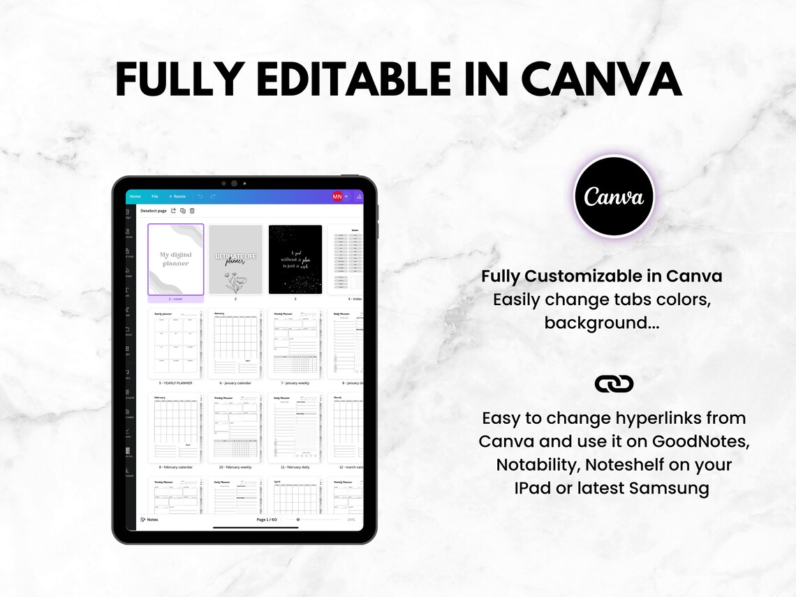 Remarkable 2 Digital Planner Template, Remarkable Canva Template ...