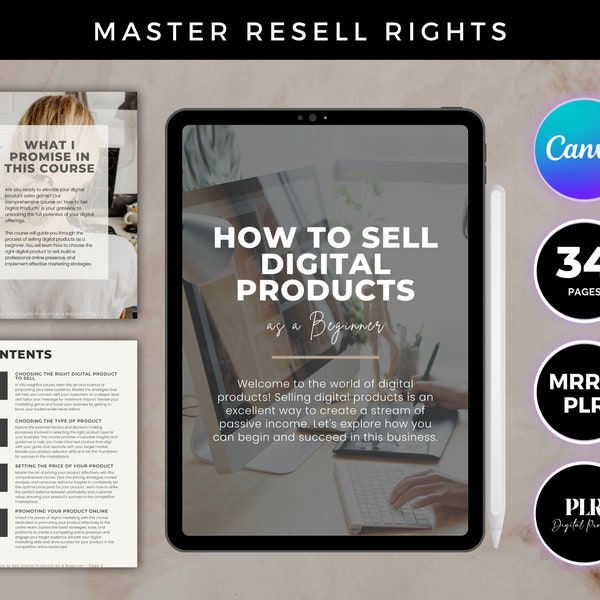 Cómo vender productos digitales como principiante Ebook Master Derechos de reventa, 100 productos digitales para crear y vender editables en Canva, Marketing