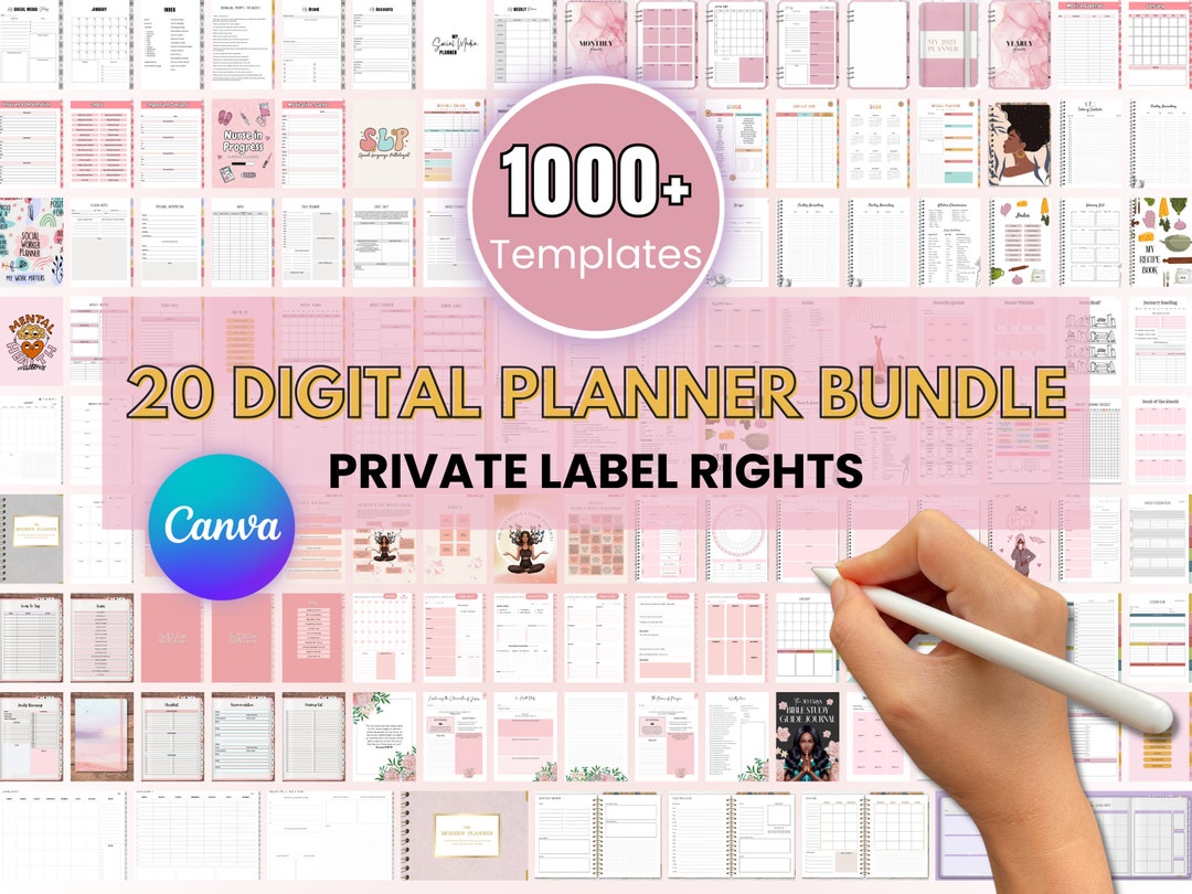 PLR Digital Planner Bundle Canva Template Hyperlinks, Editable Resell