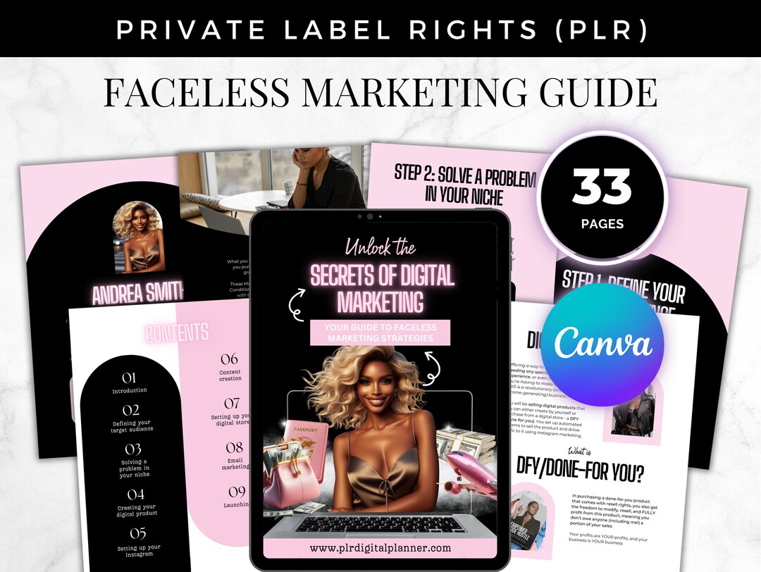 PLR Faceless Digital Marketing Guide, Boss Babe Influencer Ebook, White ...