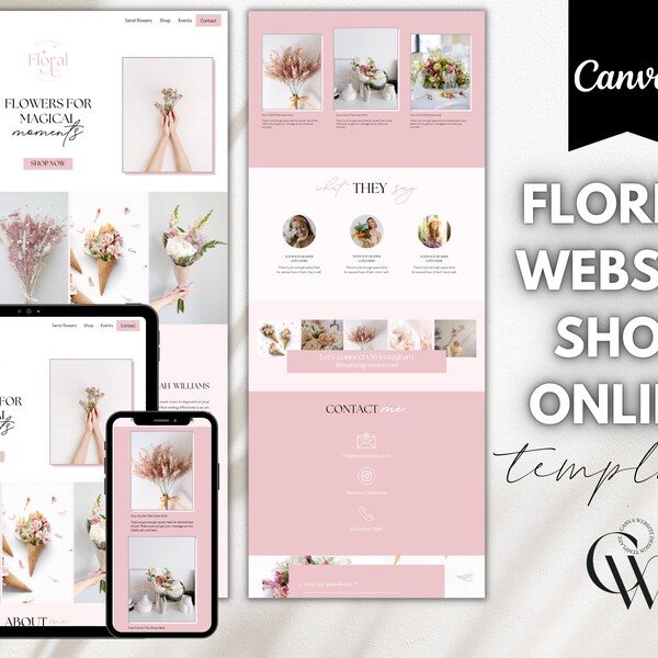 PLR Florist Website Design Canva template, Canva website template, Canva website shop, Shop online made in Canva for small business