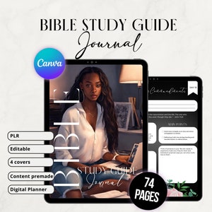 PLR Bible Study Guide Digital Journal, Canva Journal editable with Hyperlinks, 30 Days Bible Study Prompts, Private Label Rights