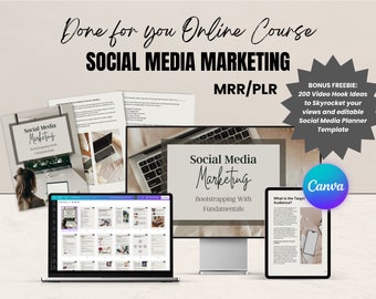 MRR Course Social Media Marketing Online Course to resell, PLR Course Done for you, Editable Course Canva template, Master Resell Rights