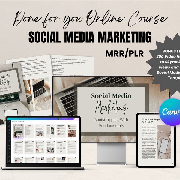 MRR Course Social Media Marketing Online Course to resell, PLR Course Done for you, Editable Course Canva template, Master Resell Rights