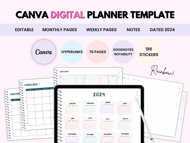 Buy Canva 2024 DIGITAL Planner TEMPLATE Editable Canva Planner Online