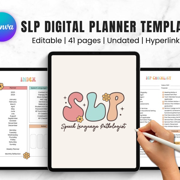 Speech Therapy Planner, SLP Digital Planner Template, IEP Planner, School SLP Planner, slp data sheets, Canva Digital Speech