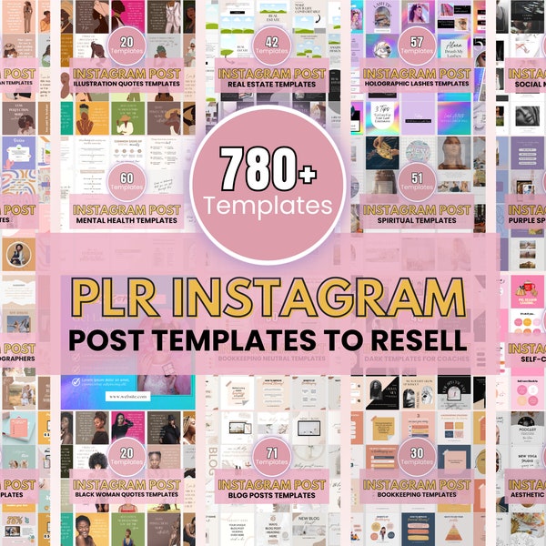 PLR Instagram Post Templates Bundle with commercial use to edit and resell as your own, 780+ Canva Instagram Bundle Templates Editable