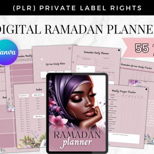 PLR Islamic Digital Ramadan Planner, Fasting Eid Prayer Canva Digital Planner to resell rights, White Label Journal, Allah Muslim Planner