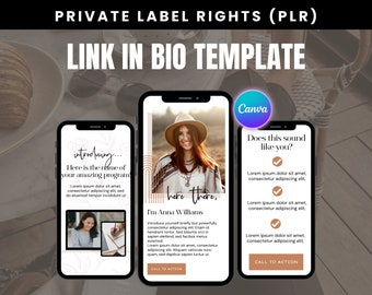 PLR Link in bio Instagram, Boho link in bio, Instagram landing page, Canva bio link, Female entrepreneurs landing page, sales page canva