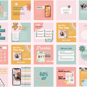 Instagram Post Templates Canva Pastel Rainbow Pink Instagram - Etsy