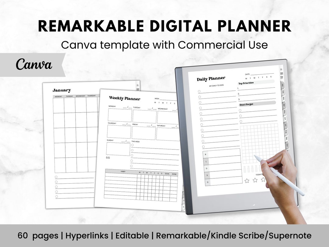 Remarkable 2 Digital Planner Template, Remarkable Canva Template ...
