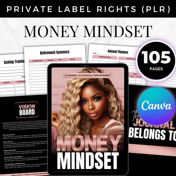 PLR Money Mindset Ebook, Financial Journal Canva Template, Manifestation Journal, How to Make Money, Private Label Rights, white label