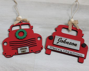 Little Red Truck Personalized Christmas Ornament