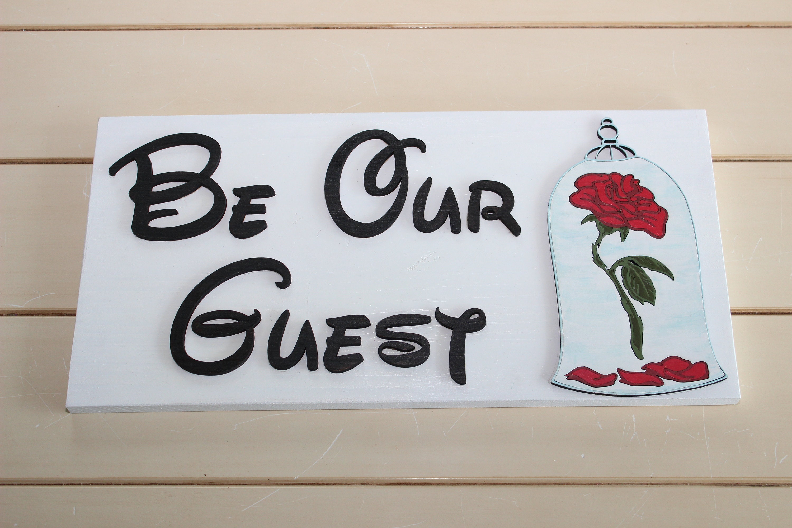 Be Our Guest Hand Painted Wooden Sign with Rose | Etsy