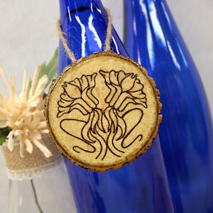 Wooden Ornament, Wood Burned Floral Design