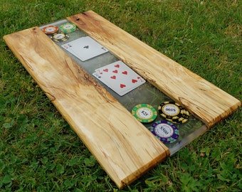 Poker Board, Made to order, poker night charcuterie, charcuterie tray, games night, epoxy and wood, resin wood, cards, recovery chips