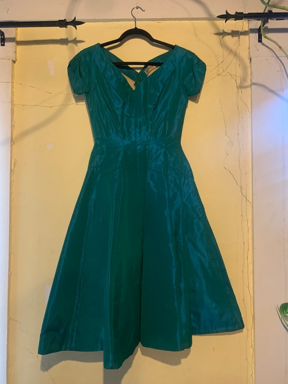 Peacock green vintage 1950s evening dress size sm