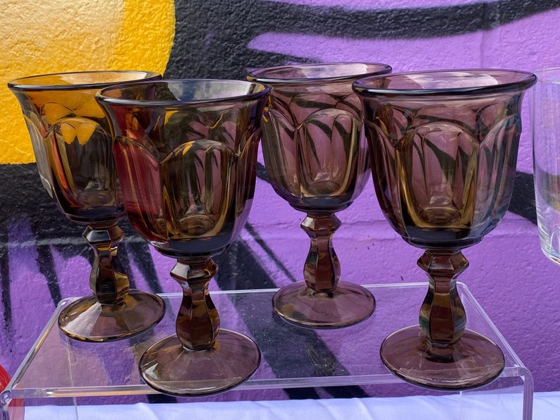 Vintage Imperial Glass Old Williamsburg Brown Wine Glass Water Etsy