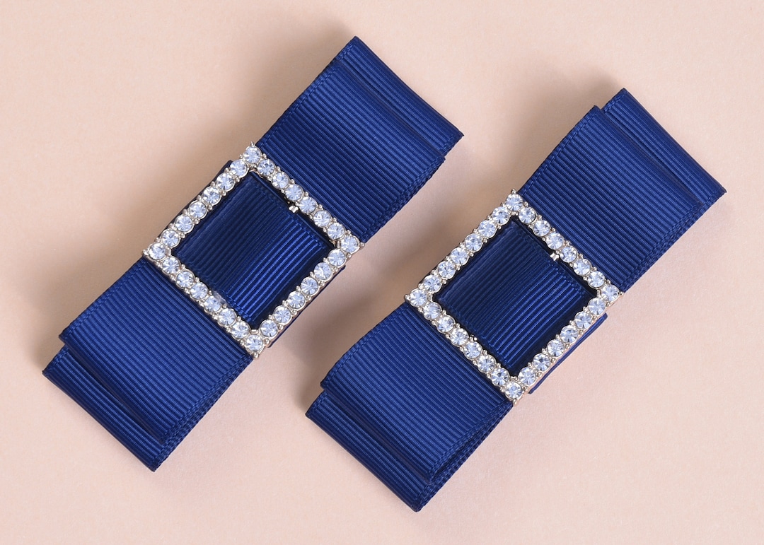 Rhinestone Shoe Clips With Satin Bow Etsy