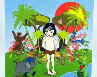 Art print - Screen print on semi-rigid textile panel. Children's Collection ref.: The Jungle Book