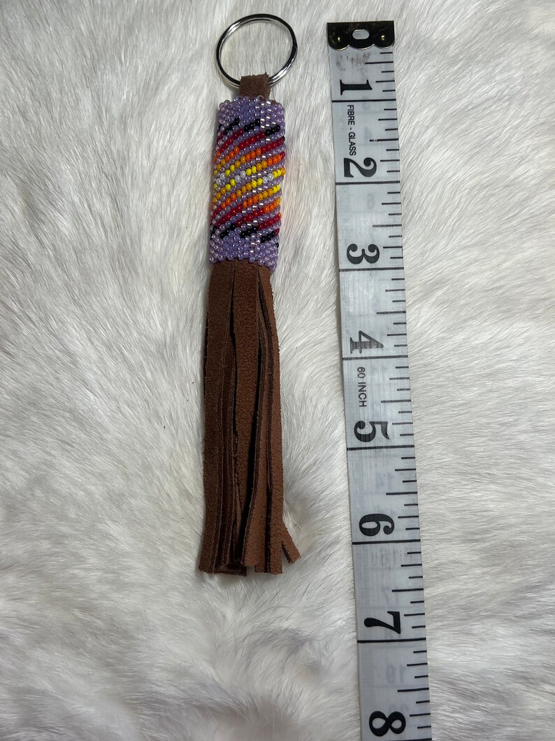 Leather Peyote Stitch Beaded Keychain Lavender Etsy