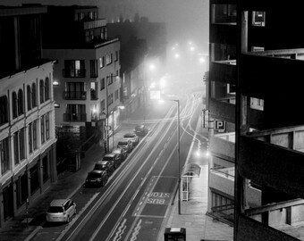 a foggy Mount Pleasant, liverpool, uk. a large format film photograph.