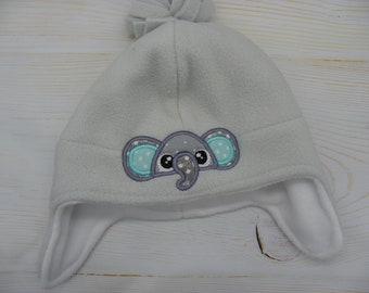 fleece winter hat/boy winter hat/baby fleece hat/elephant theme hat/baby winter hat