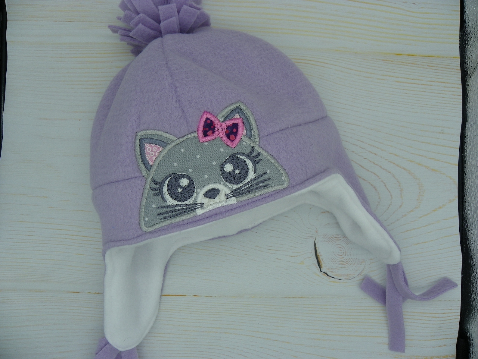 Child Winter Fleece Hat/girl Fleece Hat/ Fleece Hat With Cat Design