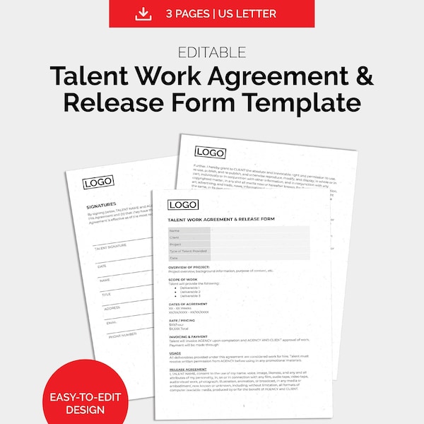 Model Agreement Template Etsy