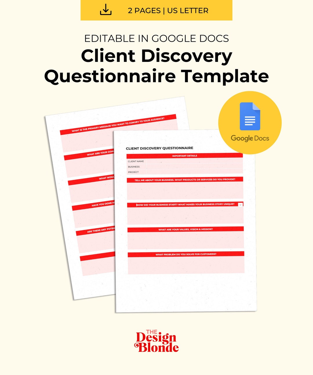 Client Discovery Questionnaire Template Client Worksheet Branding