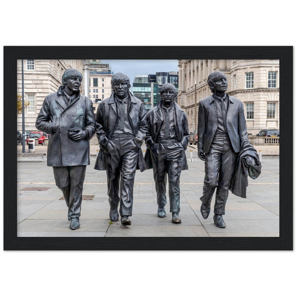 The Beatles Statue Liverpool Pier Head Merseyside Music Lennon McCartney Harrison Starr Premium Semi-Glossy Paper Wooden Framed Poster