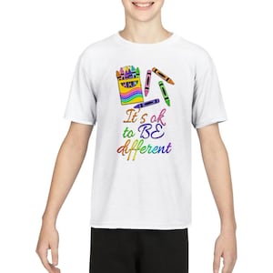It's Ok To Be Different Autism ADHD Mental Awareness Crayons Performance Kids Crewneck T-shirt Tee Shirt