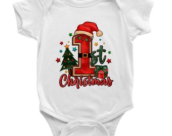 1st First Christmas Xmas Classic Baby's Kids Babies Children's Baby Classic Baby Short Sleeve Onesies