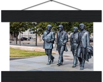 The Beatles Statue Liverpool Pier Head Wall Wooden Music Lennon McCartney Harrison Starr  Premium Semi-Glossy Paper Poster & Hanger