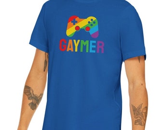 Gaymer Gay Gamer Pride Lesbian Proud LGBTQ Rainbow Premium Unisex Crewneck T-shirt Tee Shirt