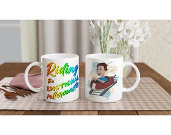 Riding The Emotional Roller Coaster Mental Health Awareness Bipolar BPD Borderline Personality Disorder White 11oz Ceramic Mug