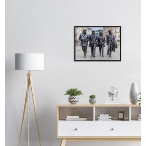 The Beatles statue. Liverpool Pier Head. Merseyside. Premium Matte Paper Wooden Framed Poster