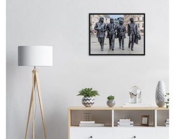 The Beatles statue. Liverpool Pier Head. Merseyside. Premium Matte Paper Wooden Framed Poster