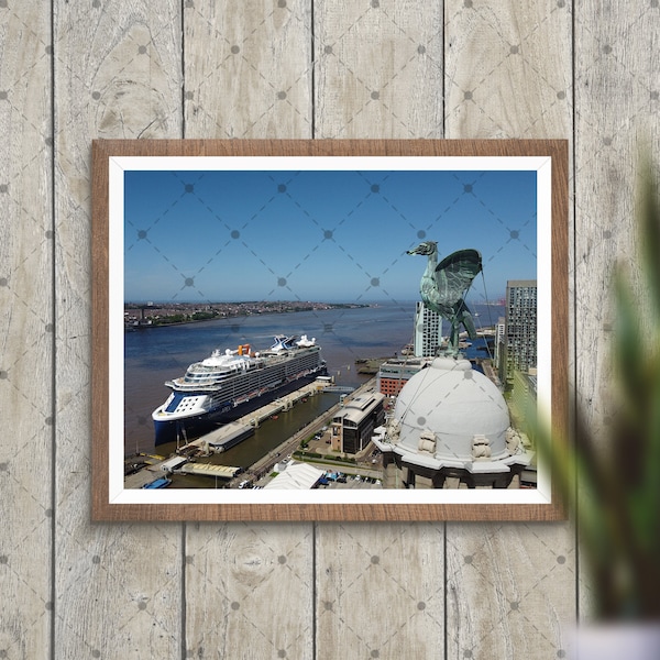 Liverpool Liver Bird and Celebrity APEX Cruise Ship. Wall Art. Digital Download